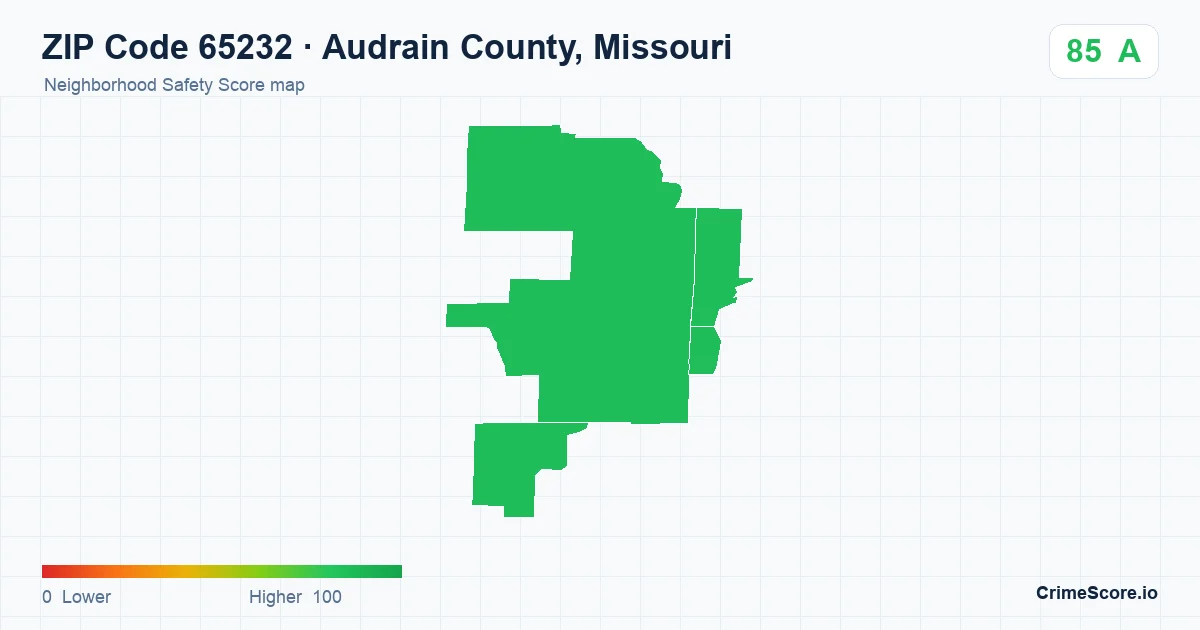 ZIP Code 65232 in Audrain County, Missouri neighborhood Safety Score map