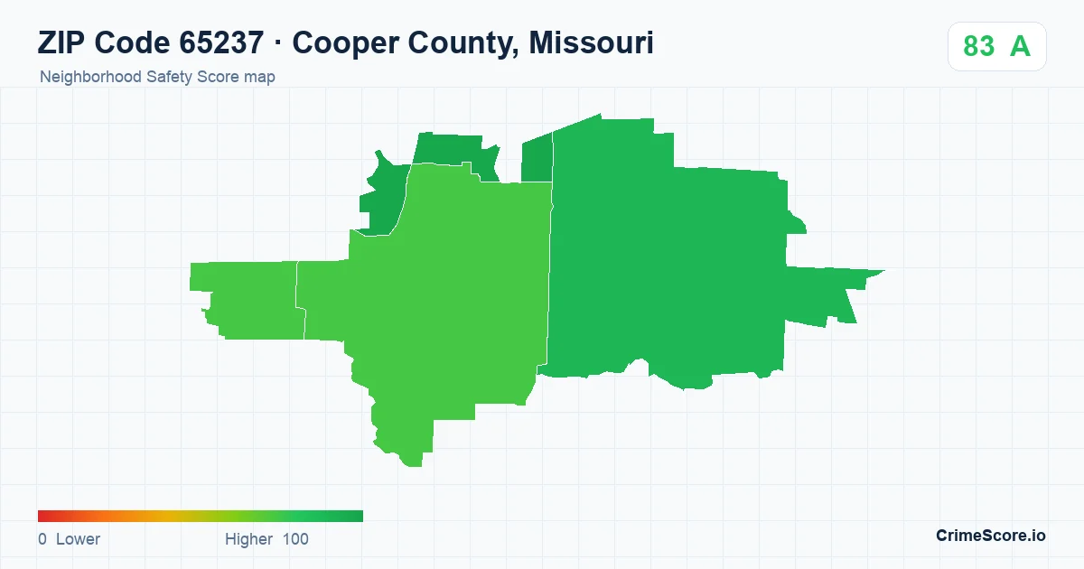 ZIP Code 65237 in Cooper County, Missouri neighborhood Safety Score map