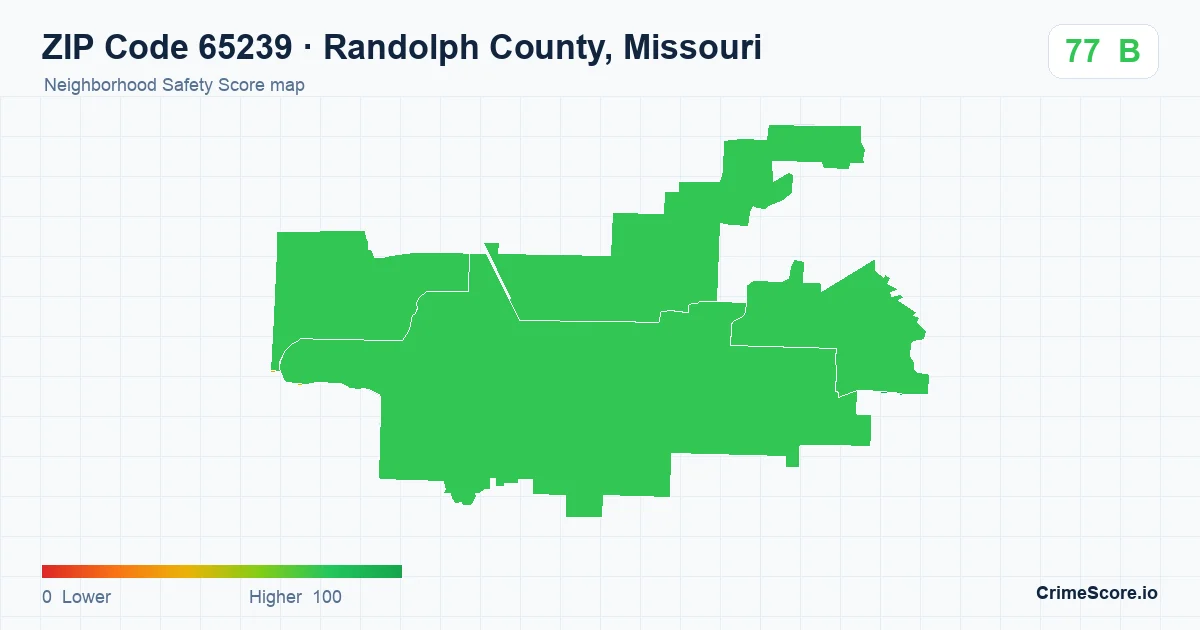 ZIP Code 65239 in Randolph County, Missouri neighborhood Safety Score map