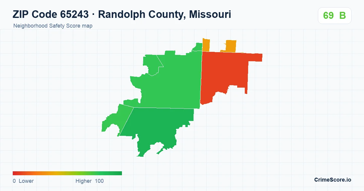 ZIP Code 65243 in Randolph County, Missouri neighborhood Safety Score map