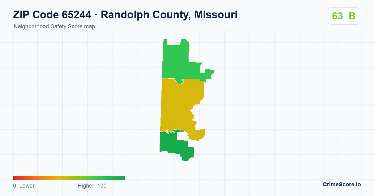 ZIP Code 65244 in Randolph County, Missouri neighborhood Safety Score map