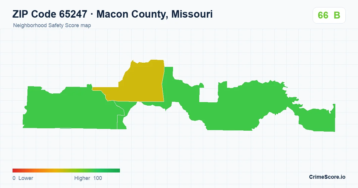 ZIP Code 65247 in Macon County, Missouri neighborhood Safety Score map