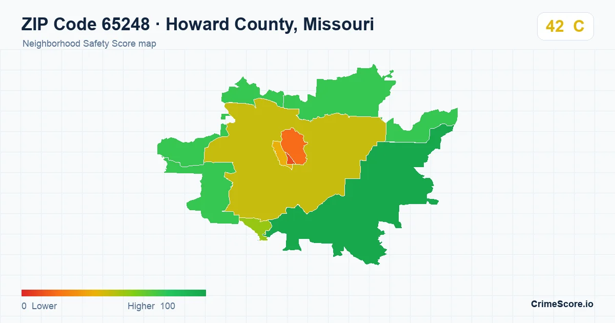 ZIP Code 65248 in Howard County, Missouri neighborhood Safety Score map
