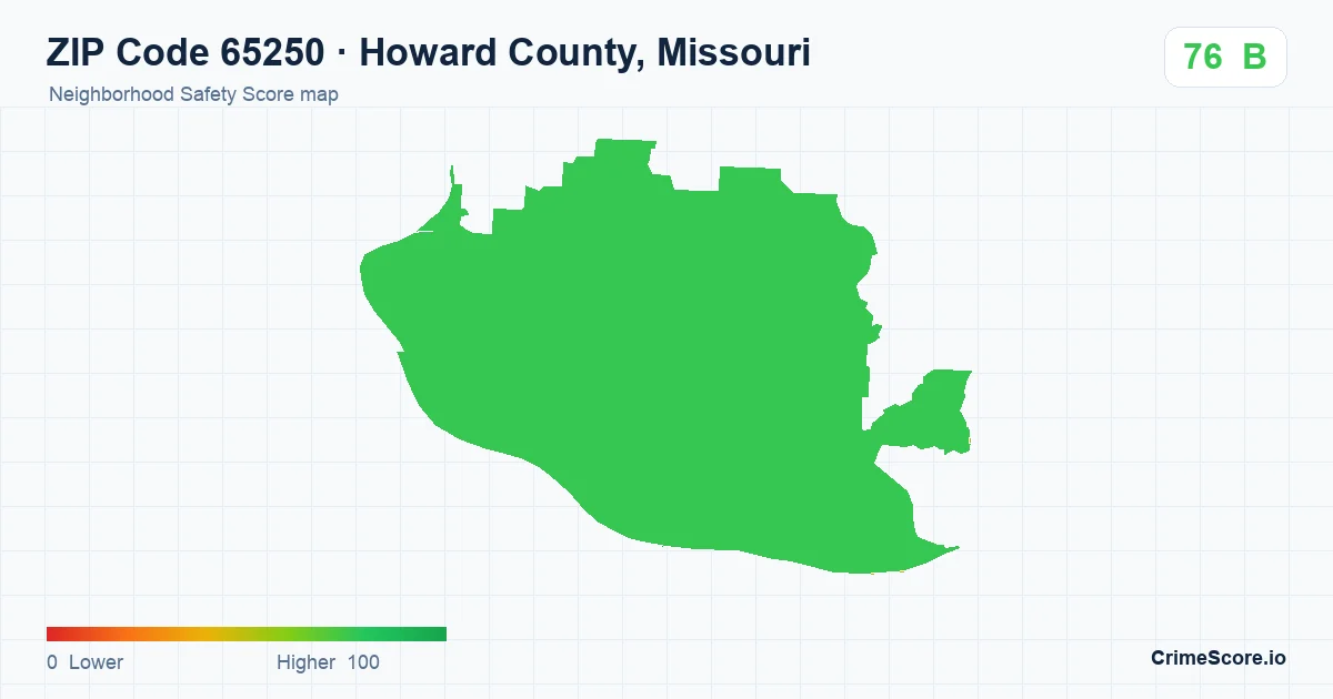 ZIP Code 65250 in Howard County, Missouri neighborhood Safety Score map