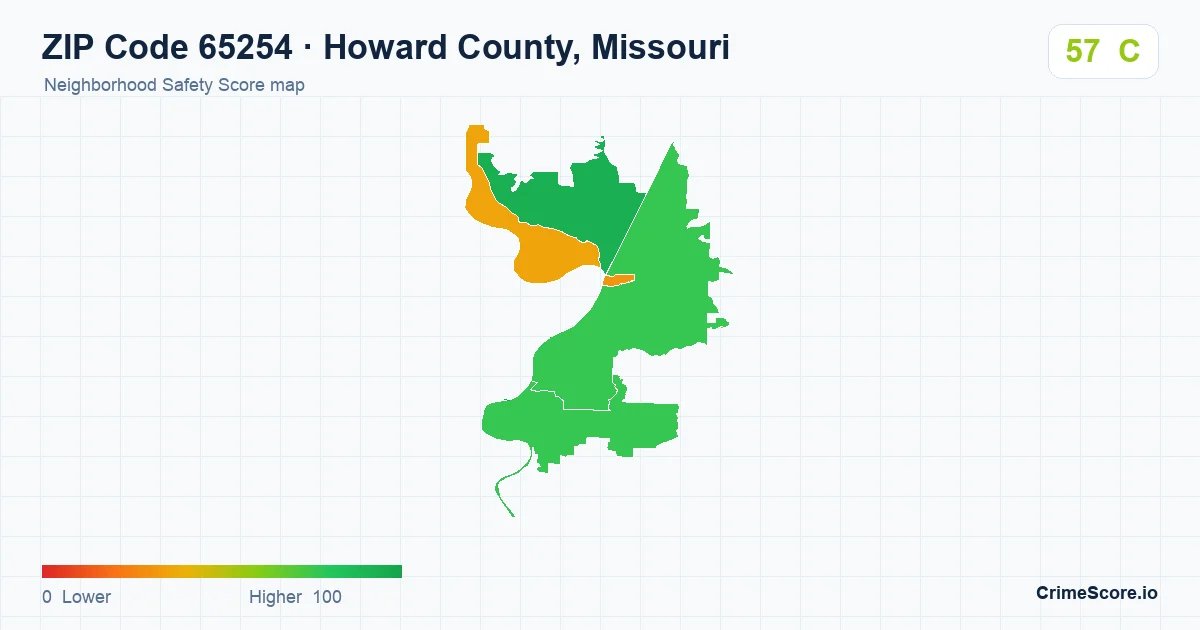 ZIP Code 65254 in Howard County, Missouri neighborhood Safety Score map