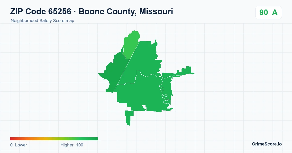 ZIP Code 65256 in Boone County, Missouri neighborhood Safety Score map