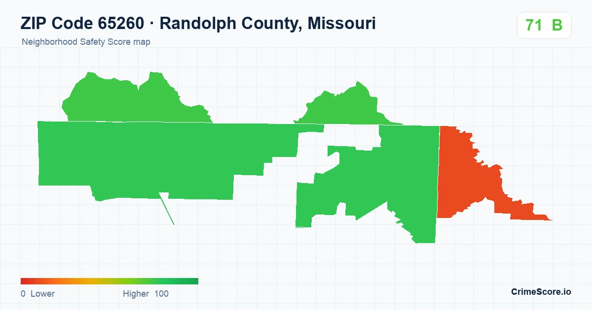 ZIP Code 65260 in Randolph County, Missouri neighborhood Safety Score map