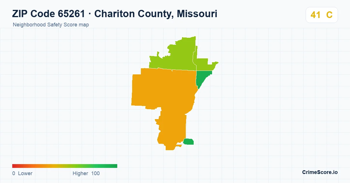 ZIP Code 65261 in Chariton County, Missouri neighborhood Safety Score map