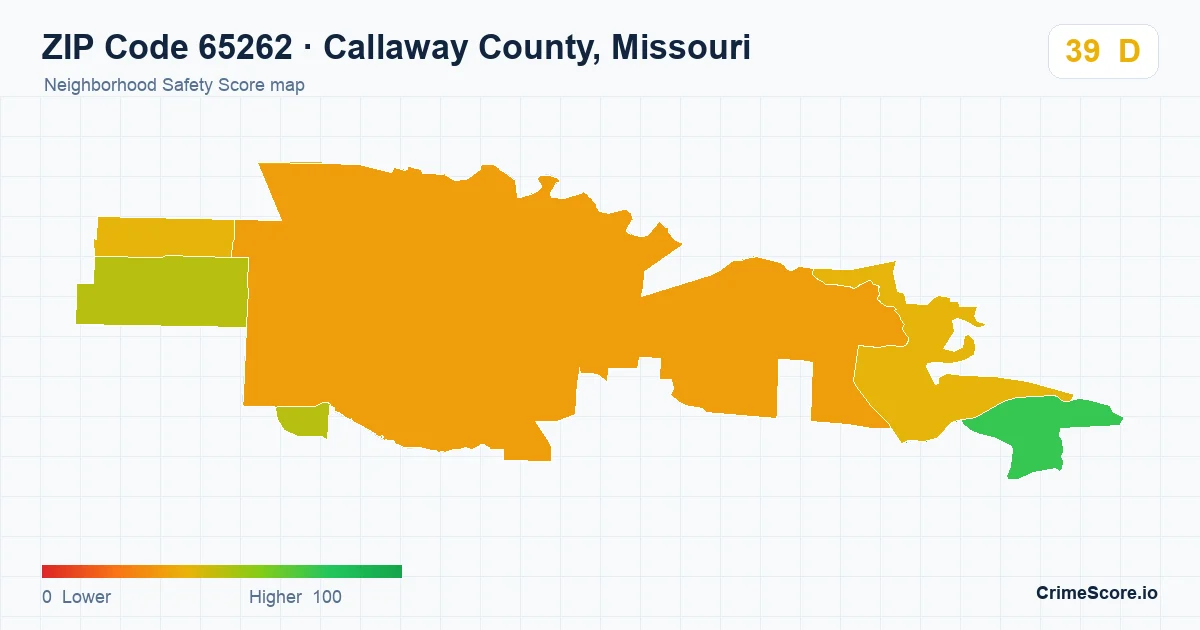 ZIP Code 65262 in Callaway County, Missouri neighborhood Safety Score map