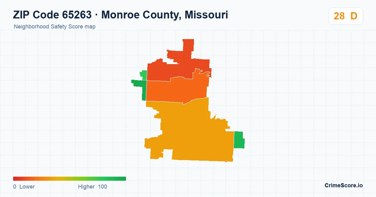 ZIP Code 65263 in Monroe County, Missouri neighborhood Safety Score map