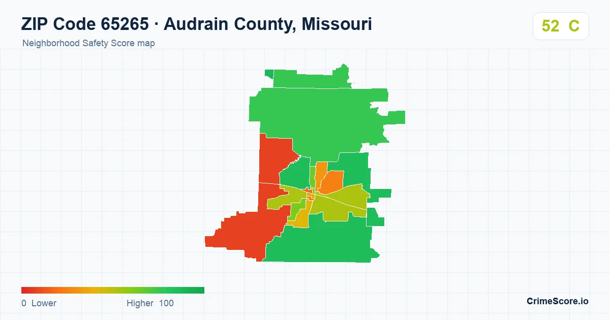 ZIP Code 65265 in Audrain County, Missouri neighborhood Safety Score map