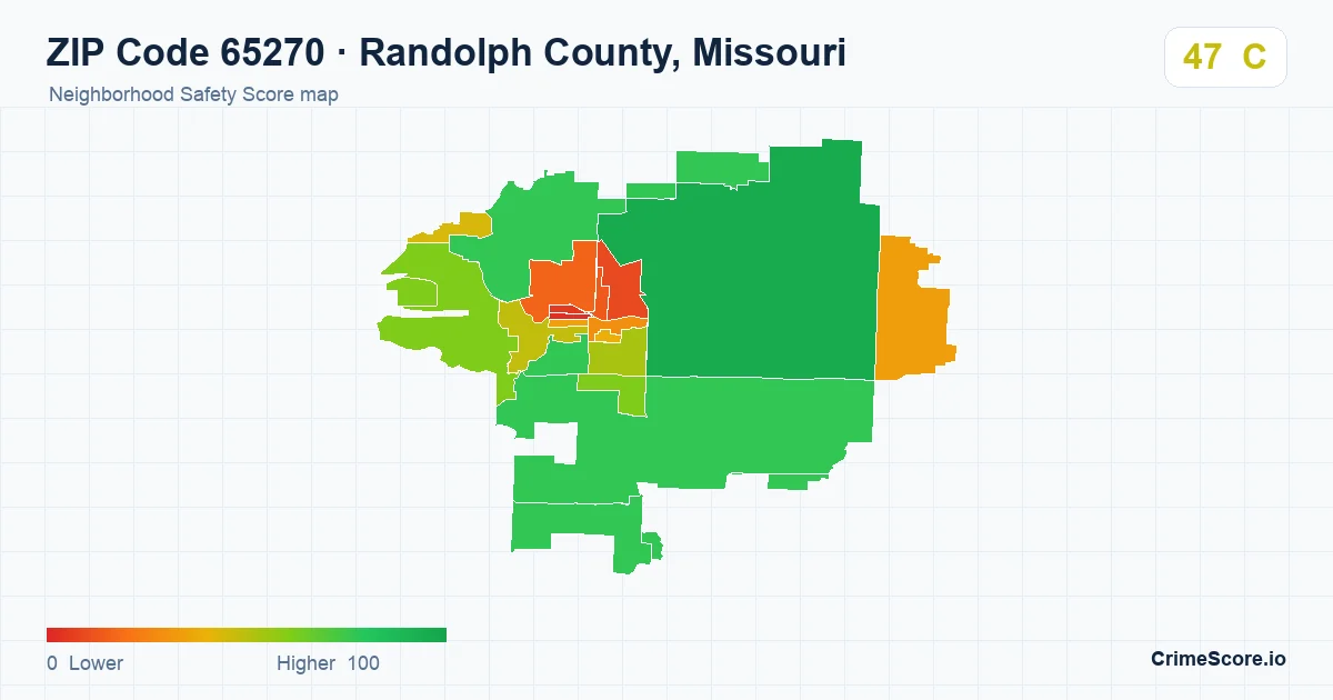 ZIP Code 65270 in Randolph County, Missouri neighborhood Safety Score map