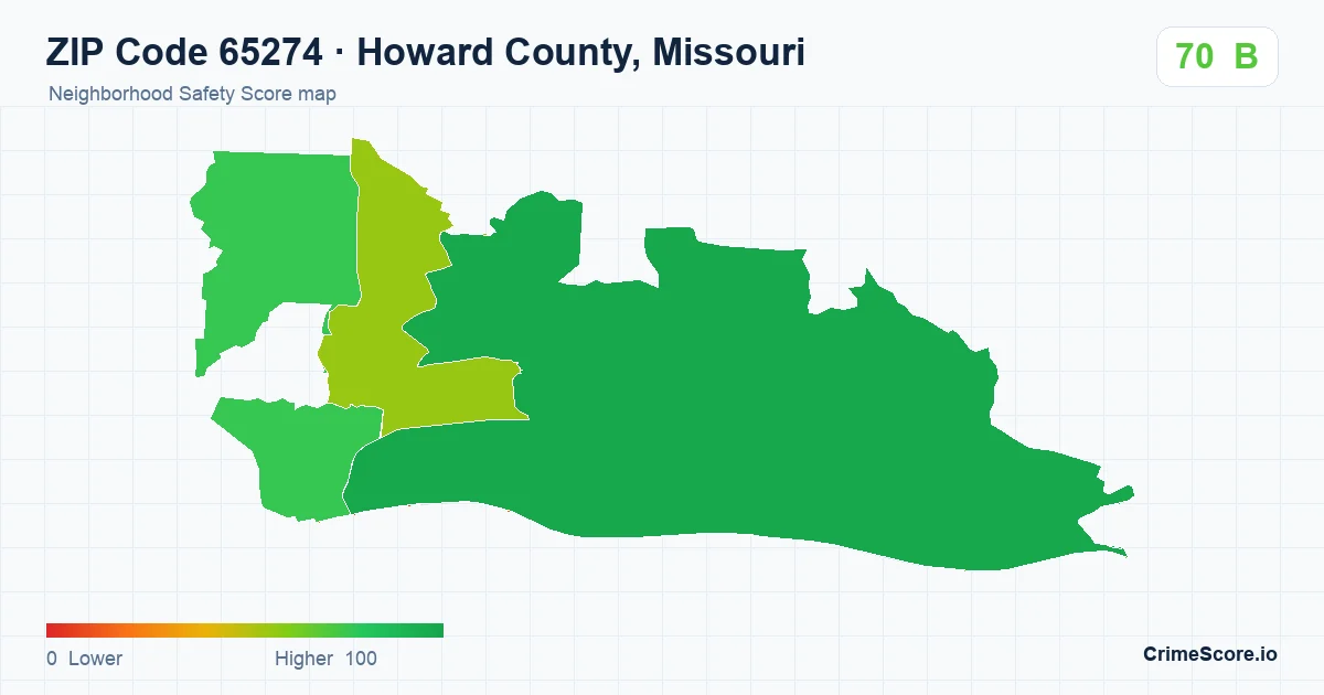 ZIP Code 65274 in Howard County, Missouri neighborhood Safety Score map