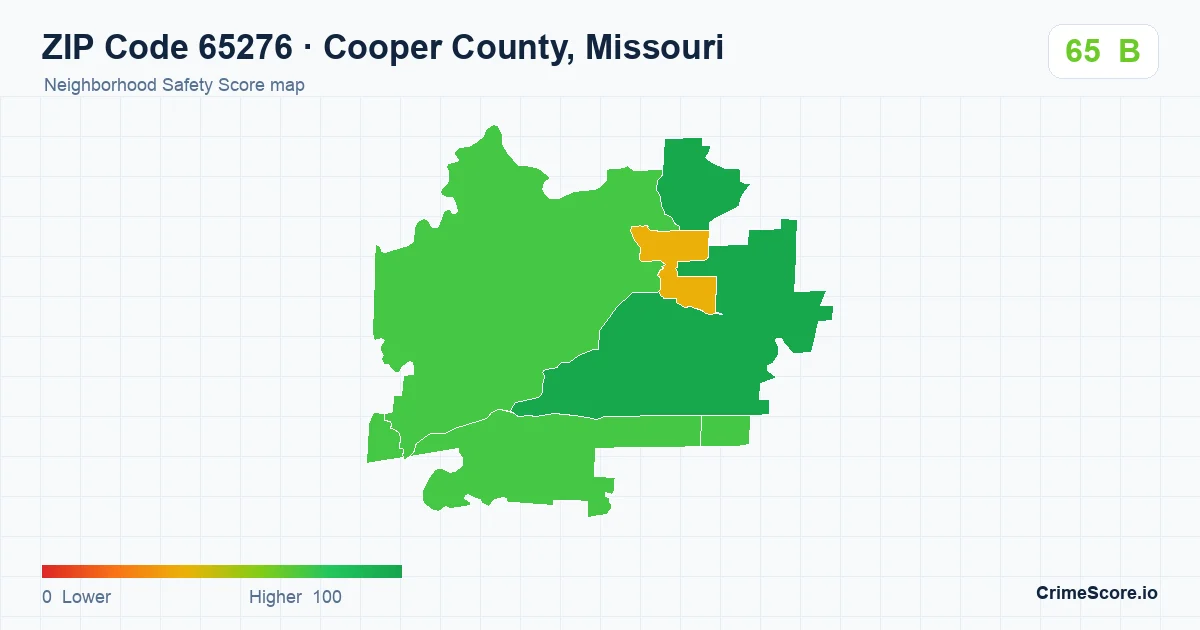 ZIP Code 65276 in Cooper County, Missouri neighborhood Safety Score map