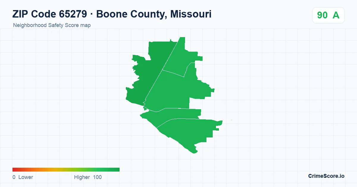 ZIP Code 65279 in Boone County, Missouri neighborhood Safety Score map