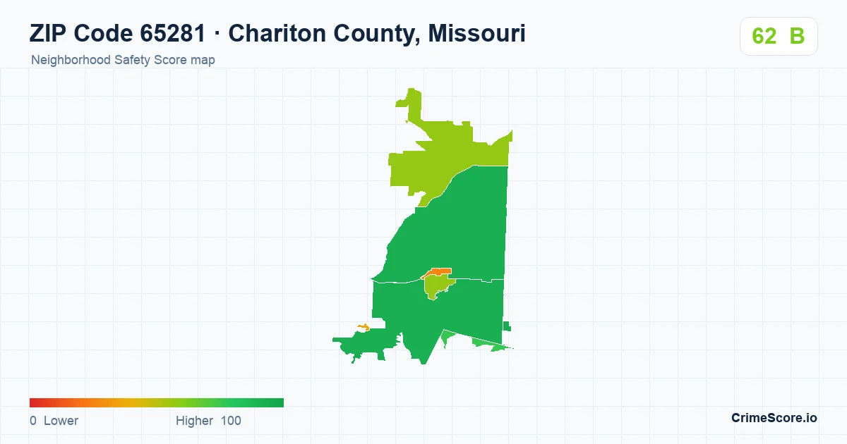 ZIP Code 65281 in Chariton County, Missouri neighborhood Safety Score map