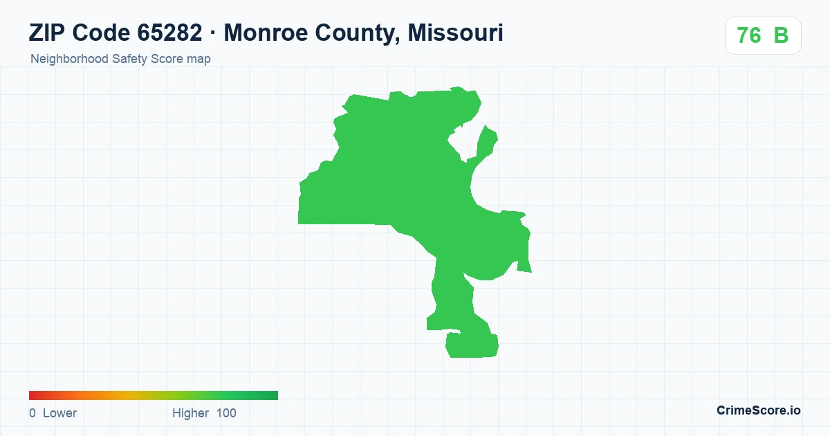 ZIP Code 65282 in Monroe County, Missouri neighborhood Safety Score map