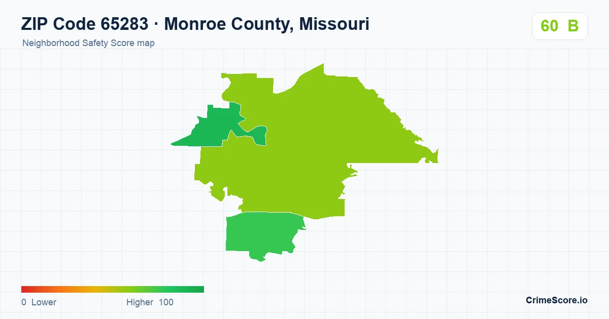 ZIP Code 65283 in Monroe County, Missouri neighborhood Safety Score map