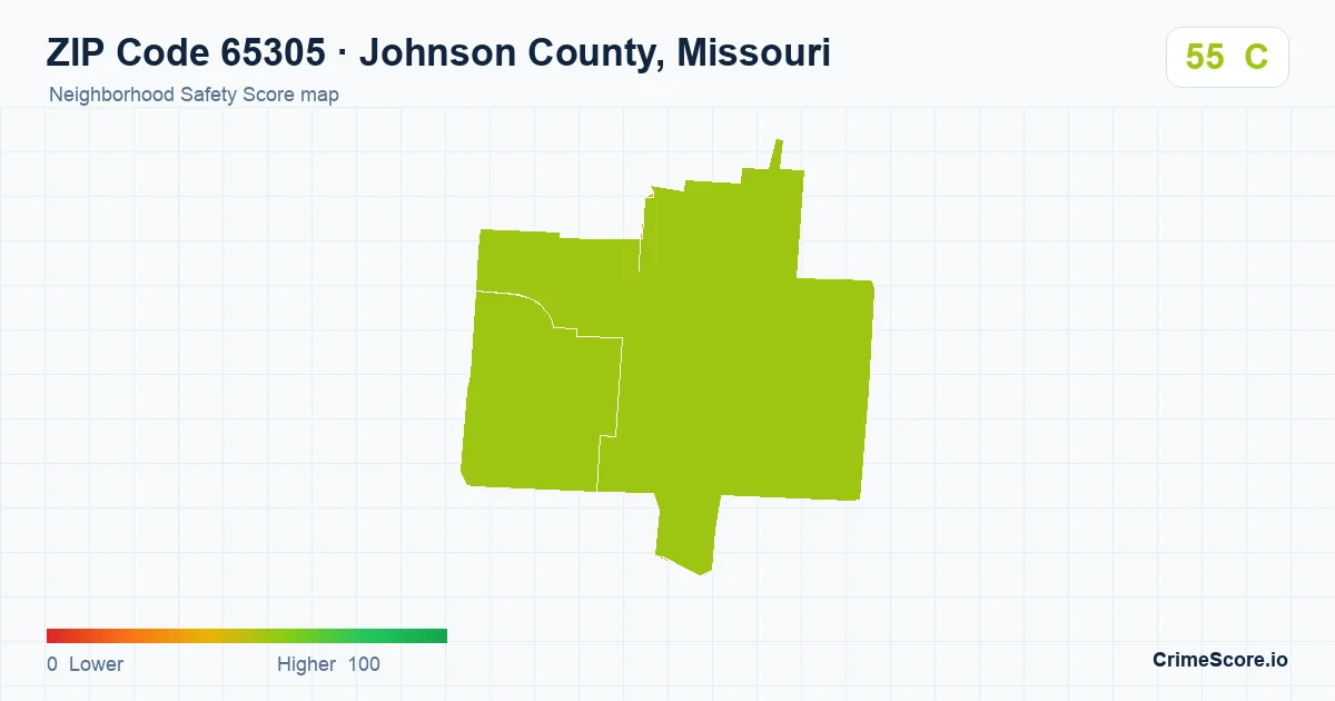 ZIP Code 65305 in Johnson County, Missouri neighborhood Safety Score map