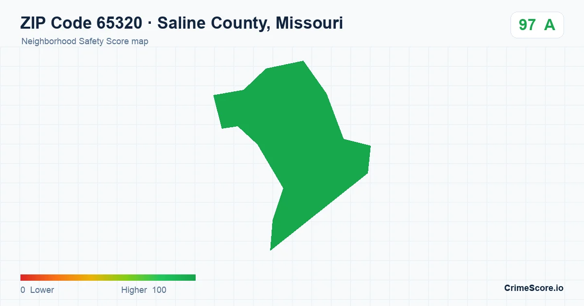 ZIP Code 65320 in Saline County, Missouri neighborhood Safety Score map