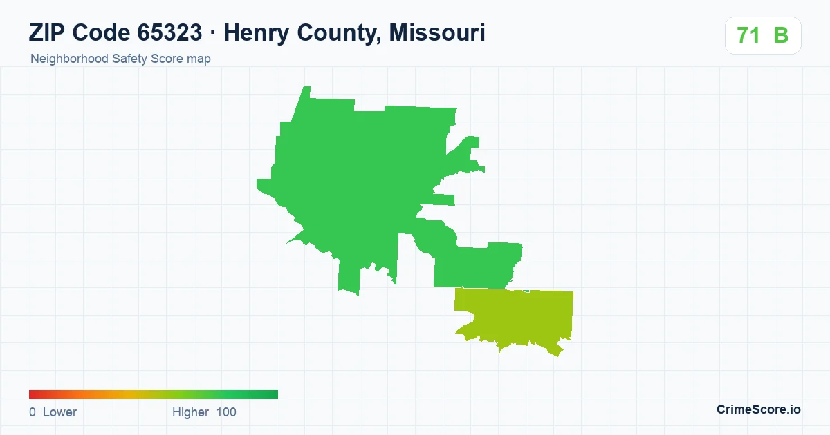 ZIP Code 65323 in Henry County, Missouri neighborhood Safety Score map