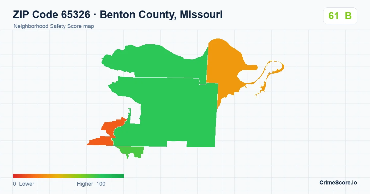 ZIP Code 65326 in Benton County, Missouri neighborhood Safety Score map