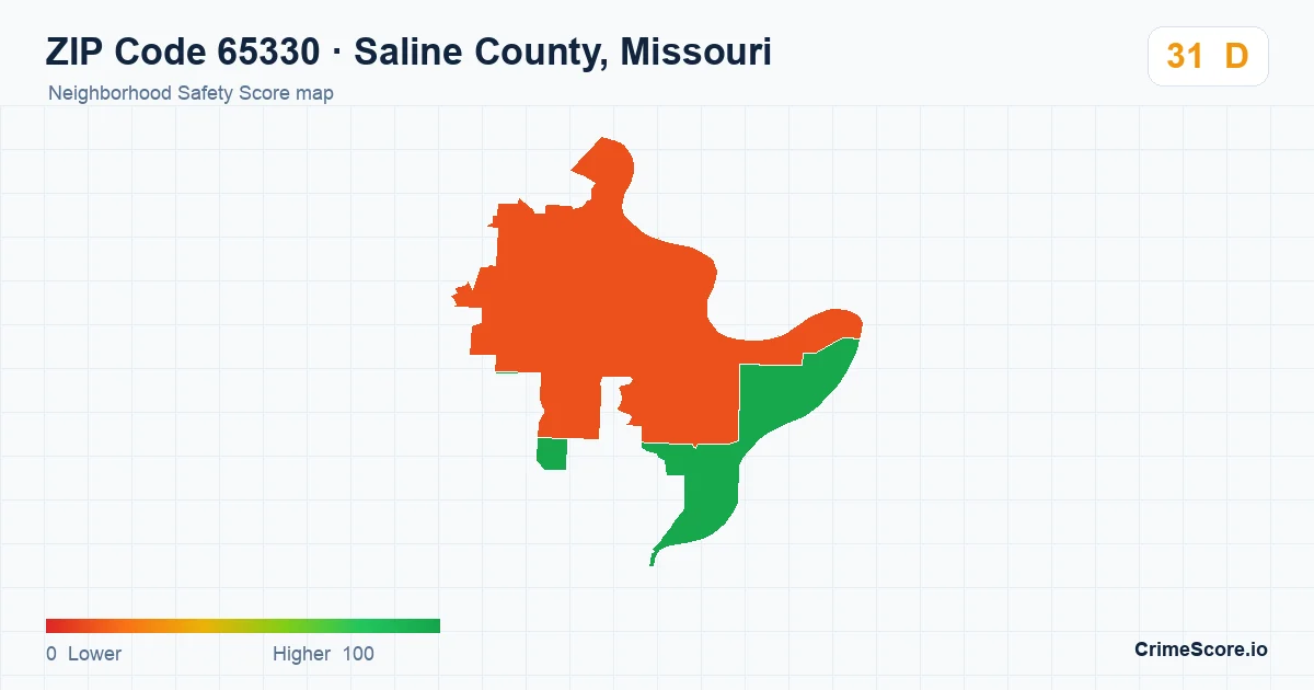 ZIP Code 65330 in Saline County, Missouri neighborhood Safety Score map