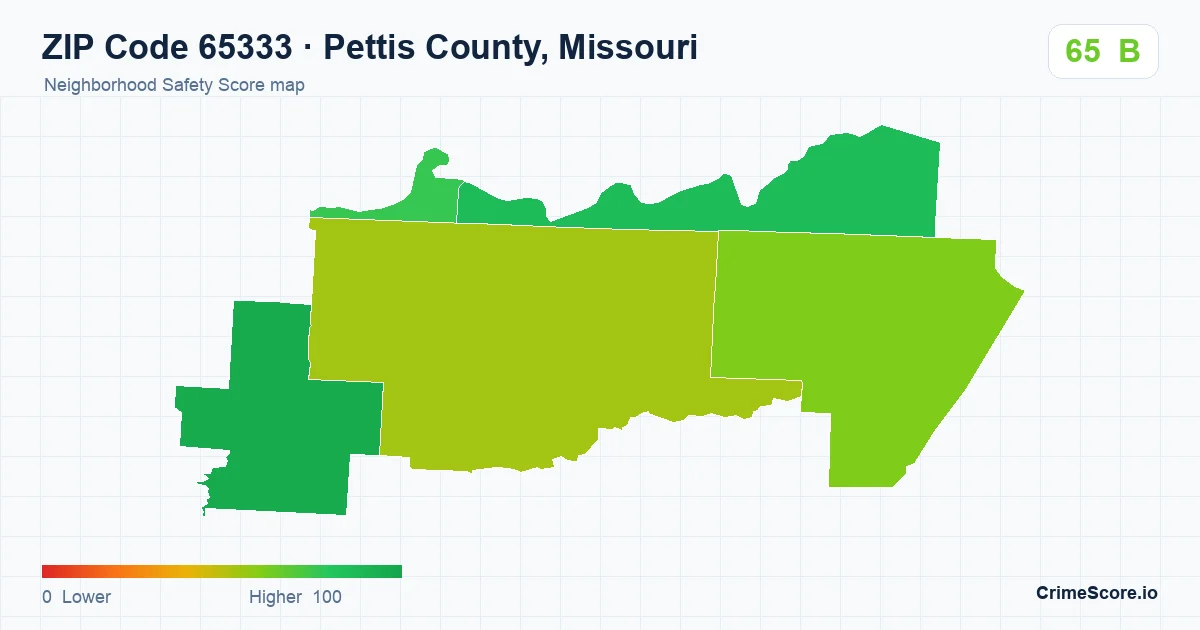 ZIP Code 65333 in Pettis County, Missouri neighborhood Safety Score map