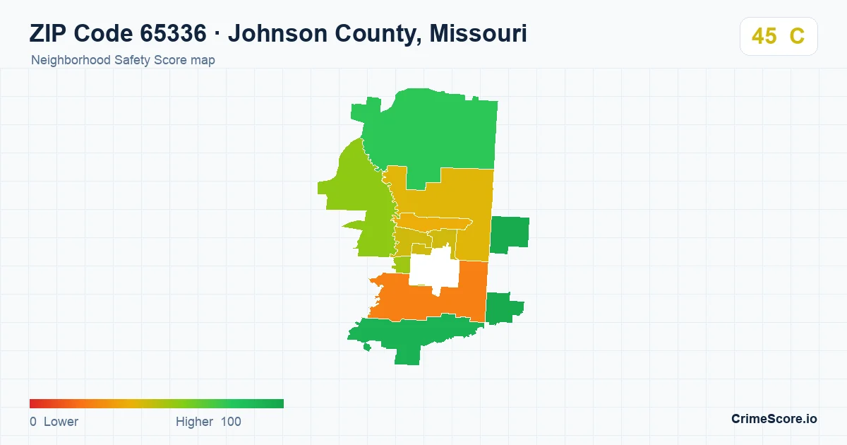 ZIP Code 65336 in Johnson County, Missouri neighborhood Safety Score map