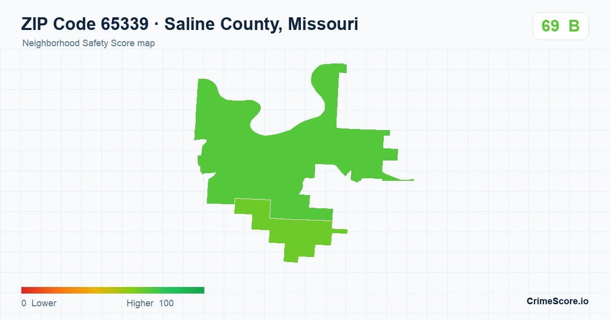 ZIP Code 65339 in Saline County, Missouri neighborhood Safety Score map