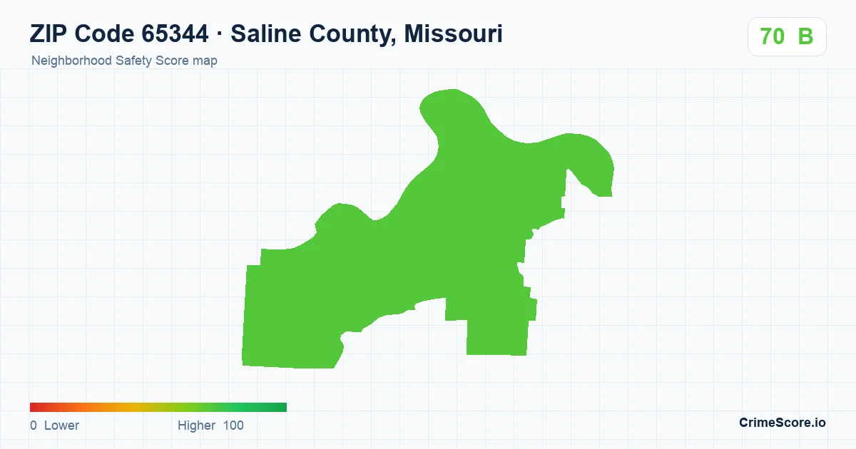 ZIP Code 65344 in Saline County, Missouri neighborhood Safety Score map