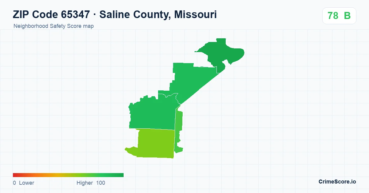 ZIP Code 65347 in Saline County, Missouri neighborhood Safety Score map
