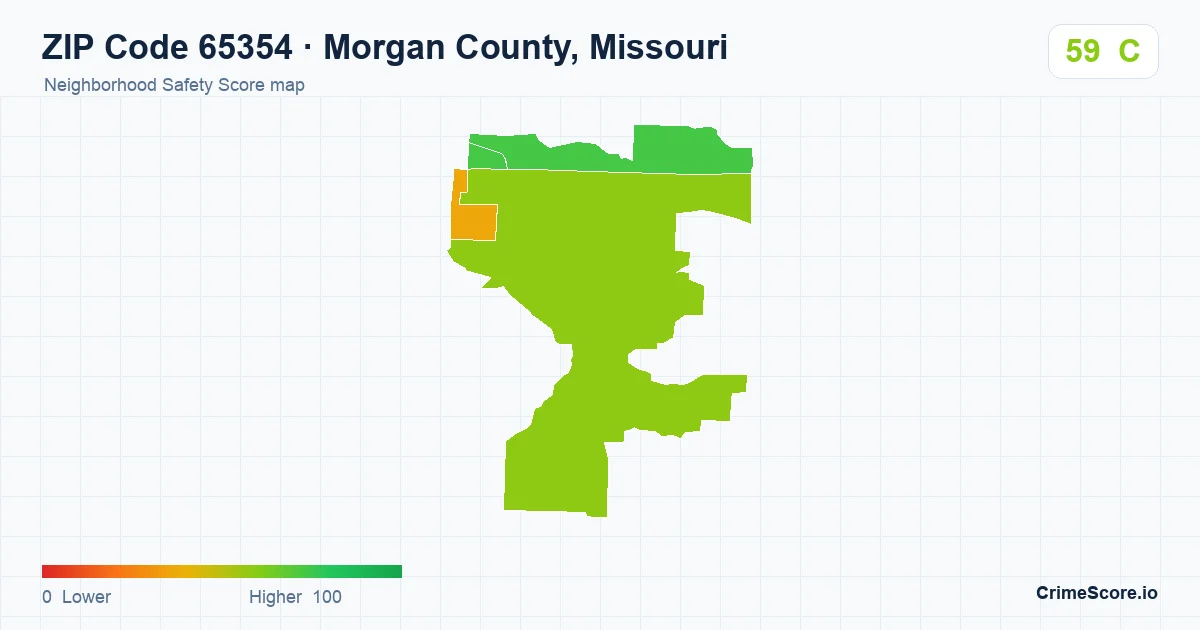 ZIP Code 65354 in Morgan County, Missouri neighborhood Safety Score map