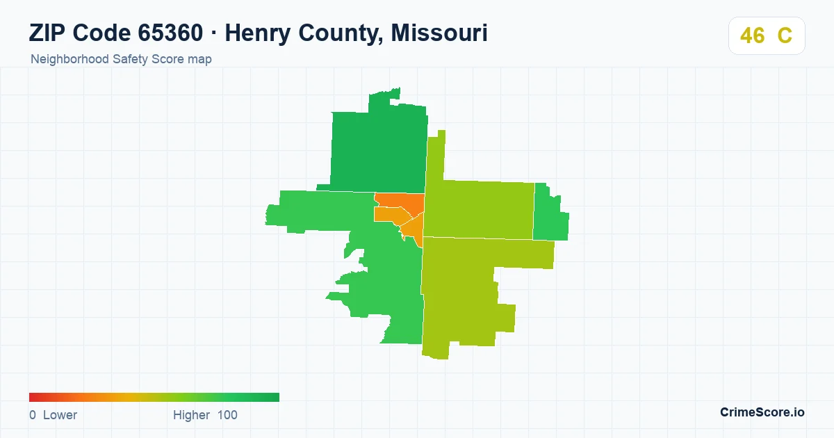 ZIP Code 65360 in Henry County, Missouri neighborhood Safety Score map
