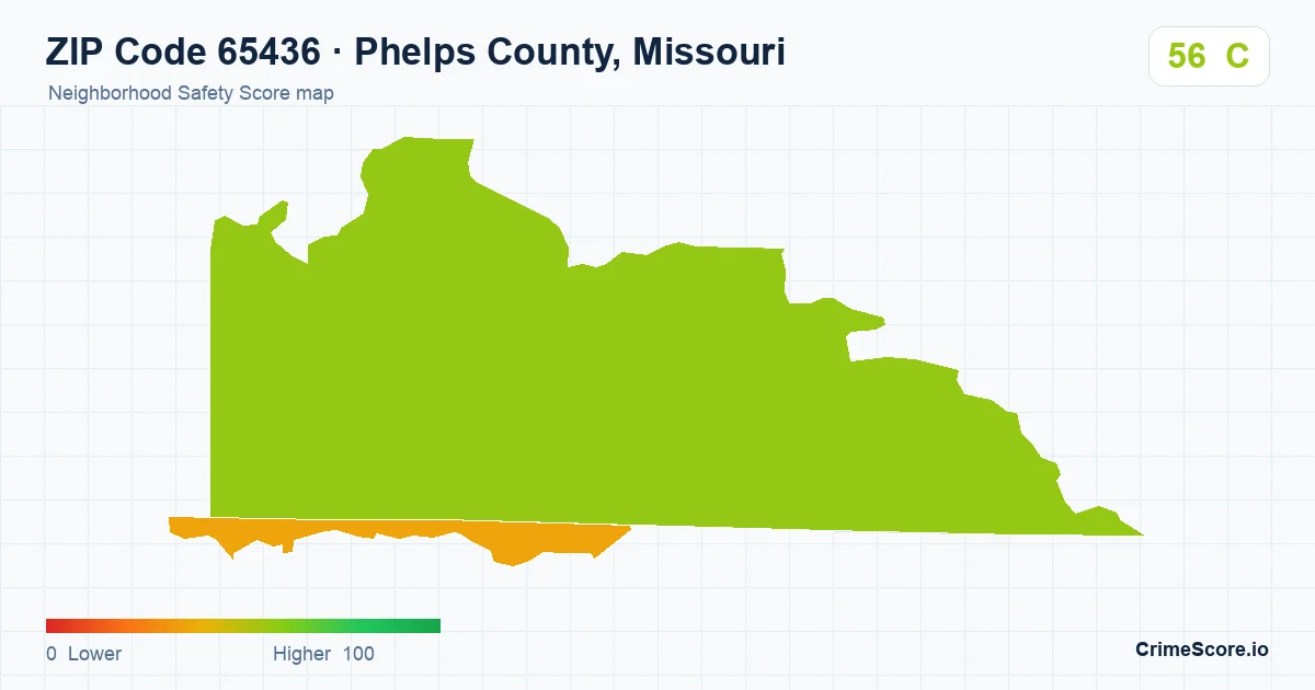 ZIP Code 65436 in Phelps County, Missouri neighborhood Safety Score map