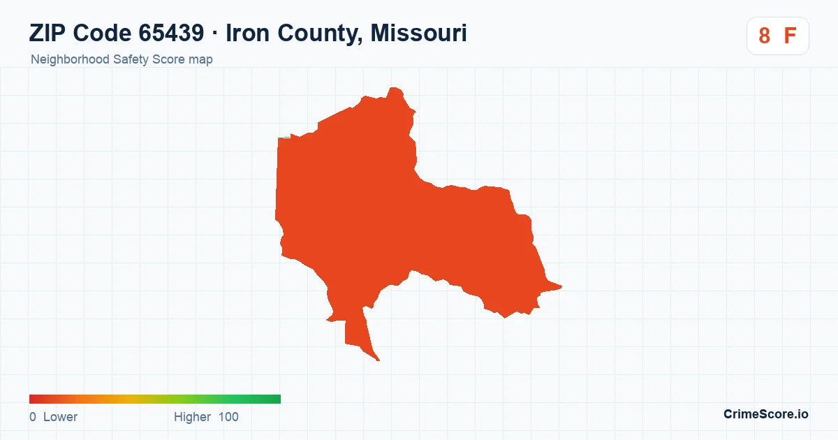 ZIP Code 65439 in Iron County, Missouri neighborhood Safety Score map