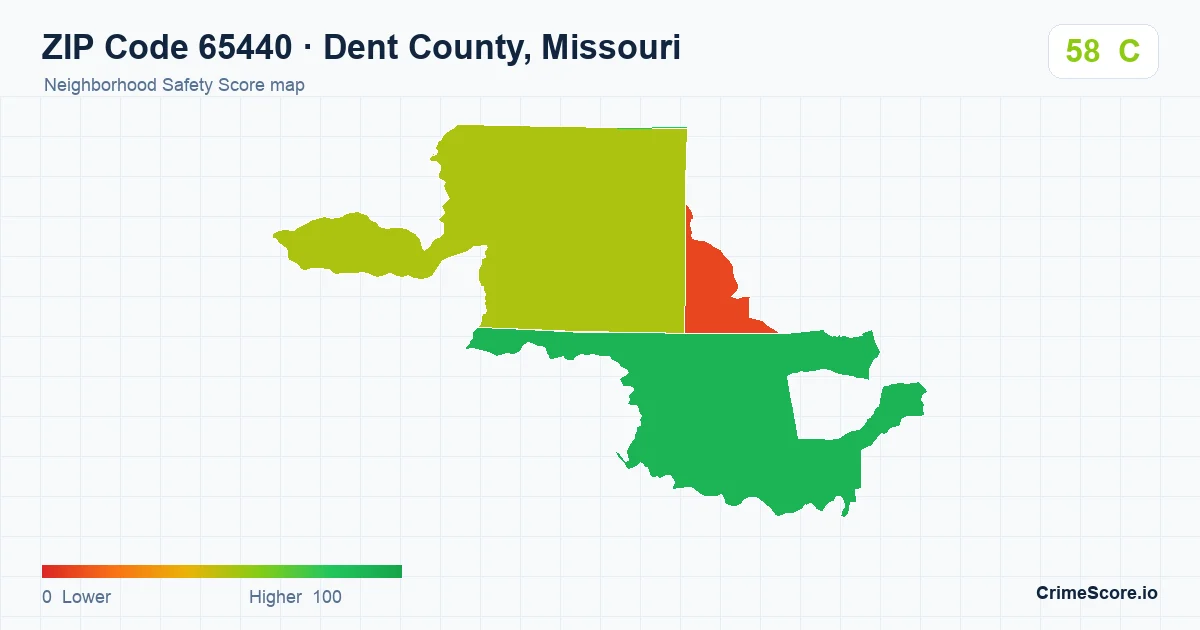 ZIP Code 65440 in Dent County, Missouri neighborhood Safety Score map