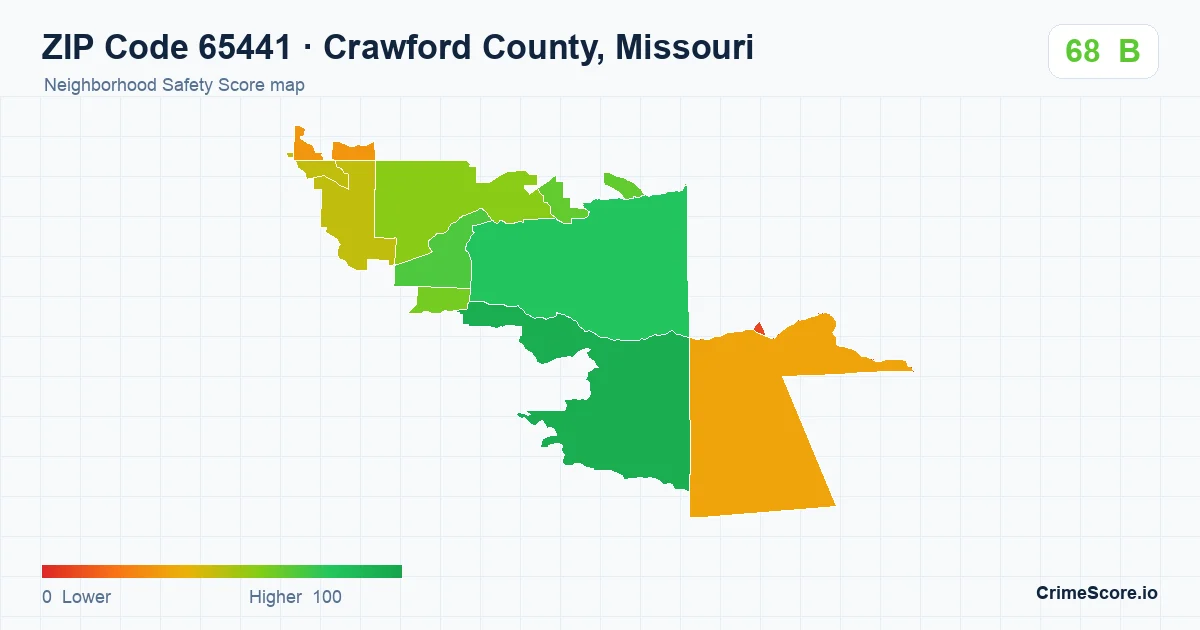 ZIP Code 65441 in Crawford County, Missouri neighborhood Safety Score map