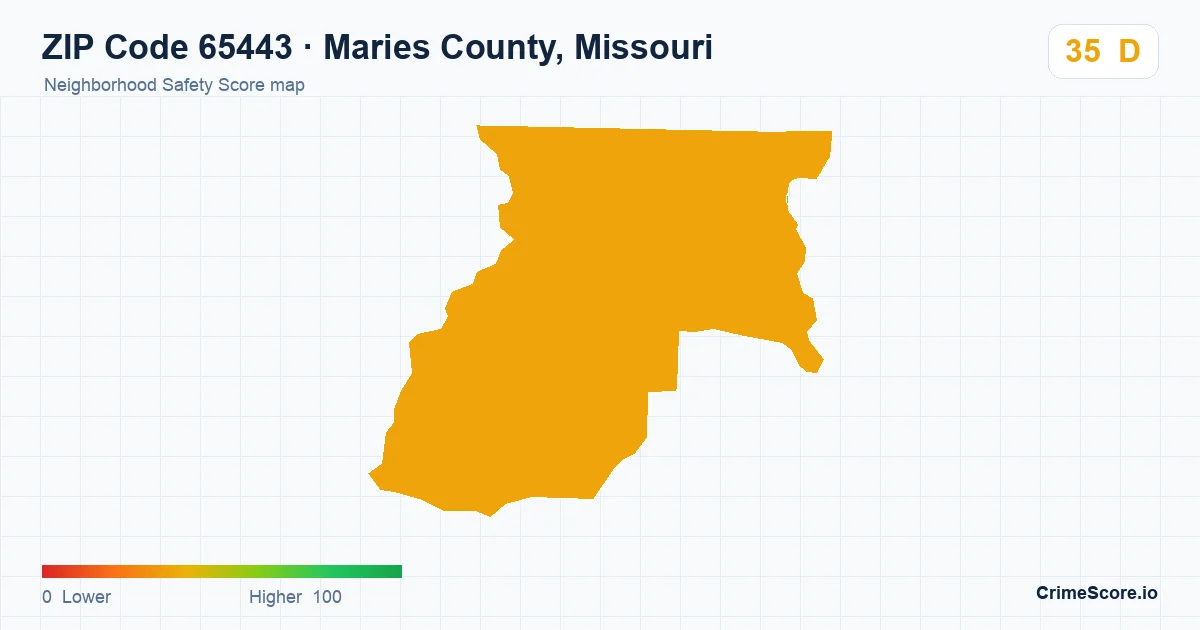 ZIP Code 65443 in Maries County, Missouri neighborhood Safety Score map