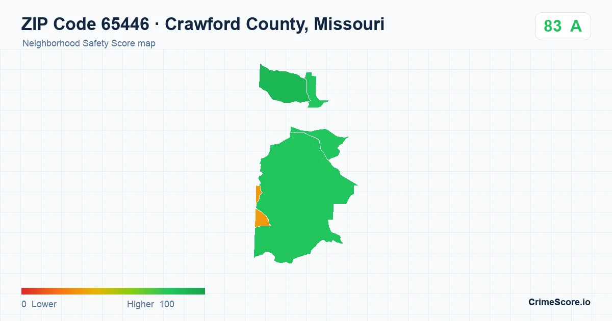 ZIP Code 65446 in Crawford County, Missouri neighborhood Safety Score map