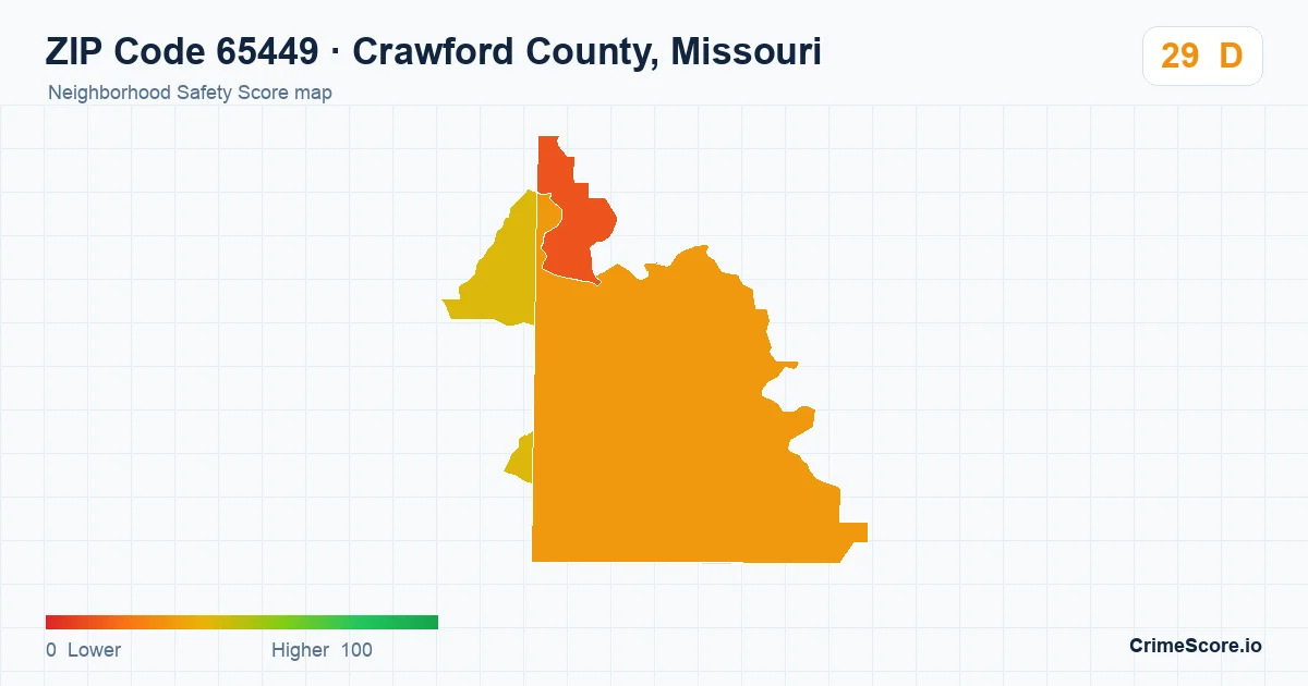 ZIP Code 65449 in Crawford County, Missouri neighborhood Safety Score map