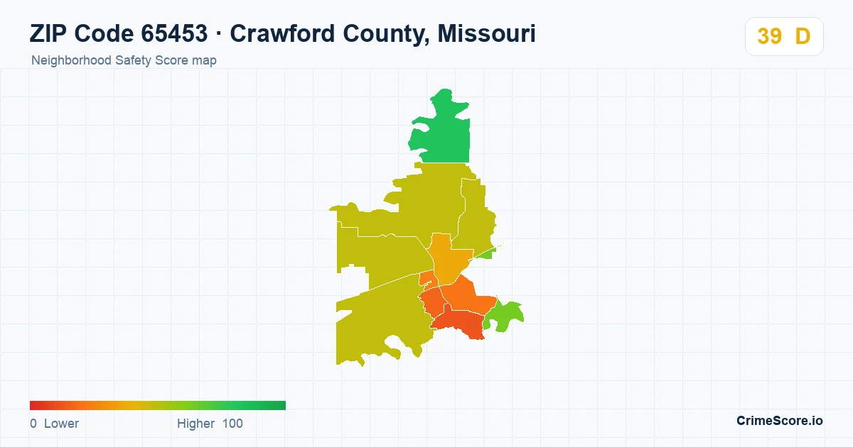 ZIP Code 65453 in Crawford County, Missouri neighborhood Safety Score map