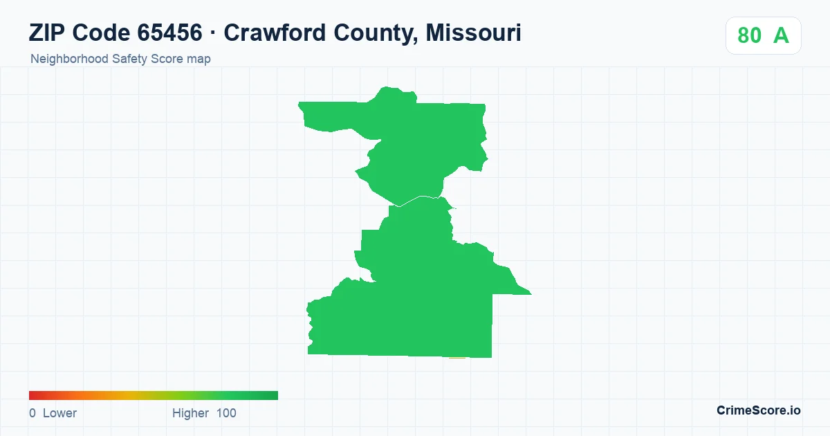ZIP Code 65456 in Crawford County, Missouri neighborhood Safety Score map