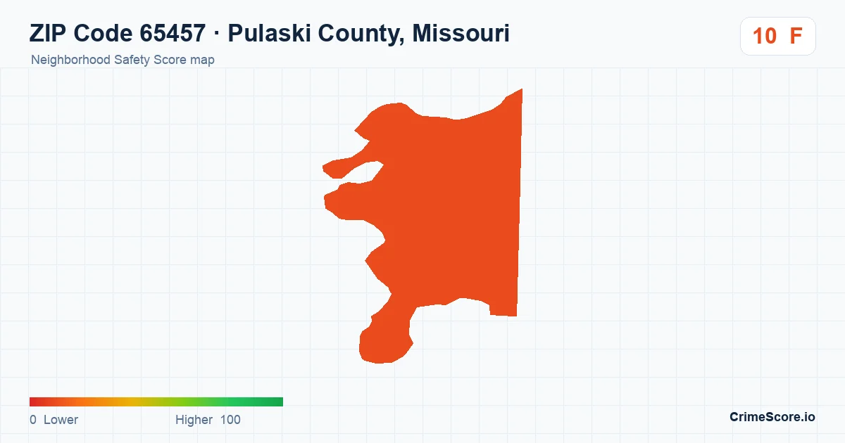 ZIP Code 65457 in Pulaski County, Missouri neighborhood Safety Score map