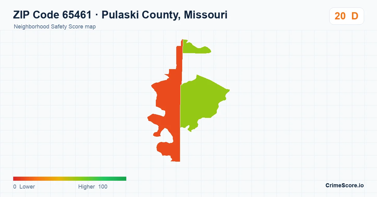ZIP Code 65461 in Pulaski County, Missouri neighborhood Safety Score map