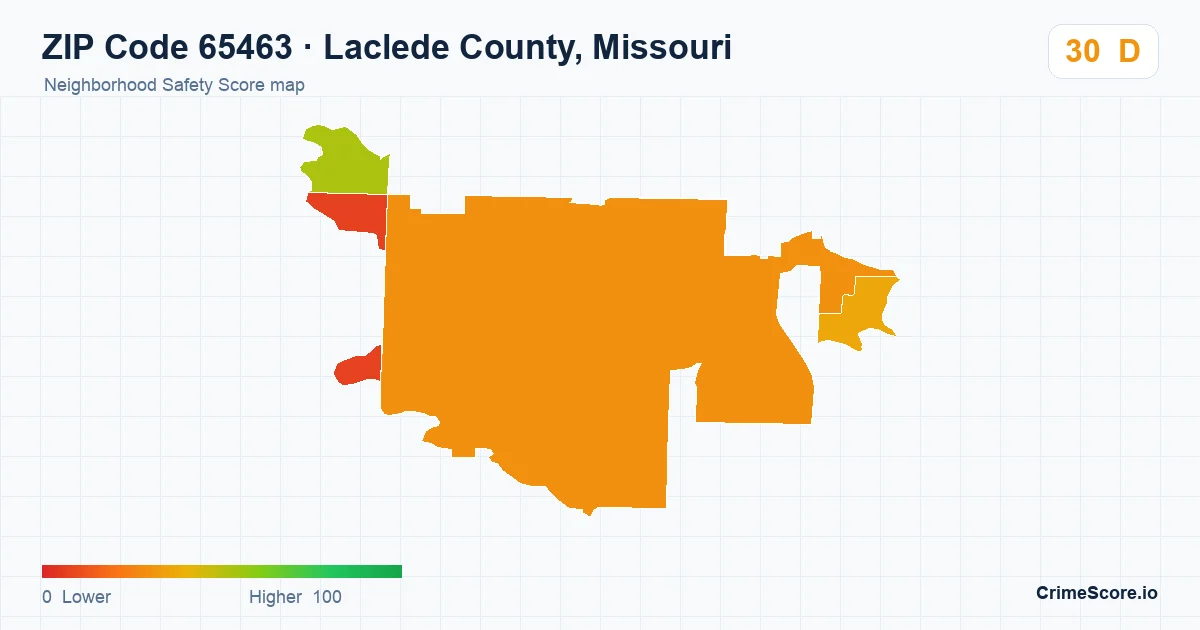 ZIP Code 65463 in Laclede County, Missouri neighborhood Safety Score map