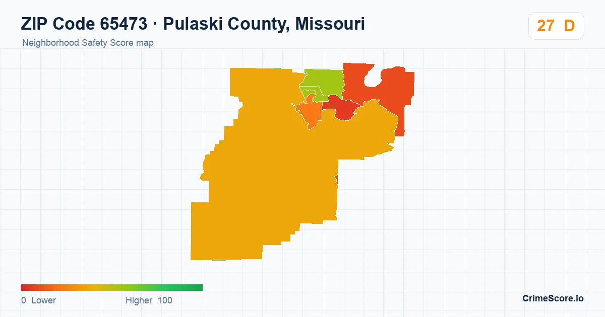 ZIP Code 65473 in Pulaski County, Missouri neighborhood Safety Score map
