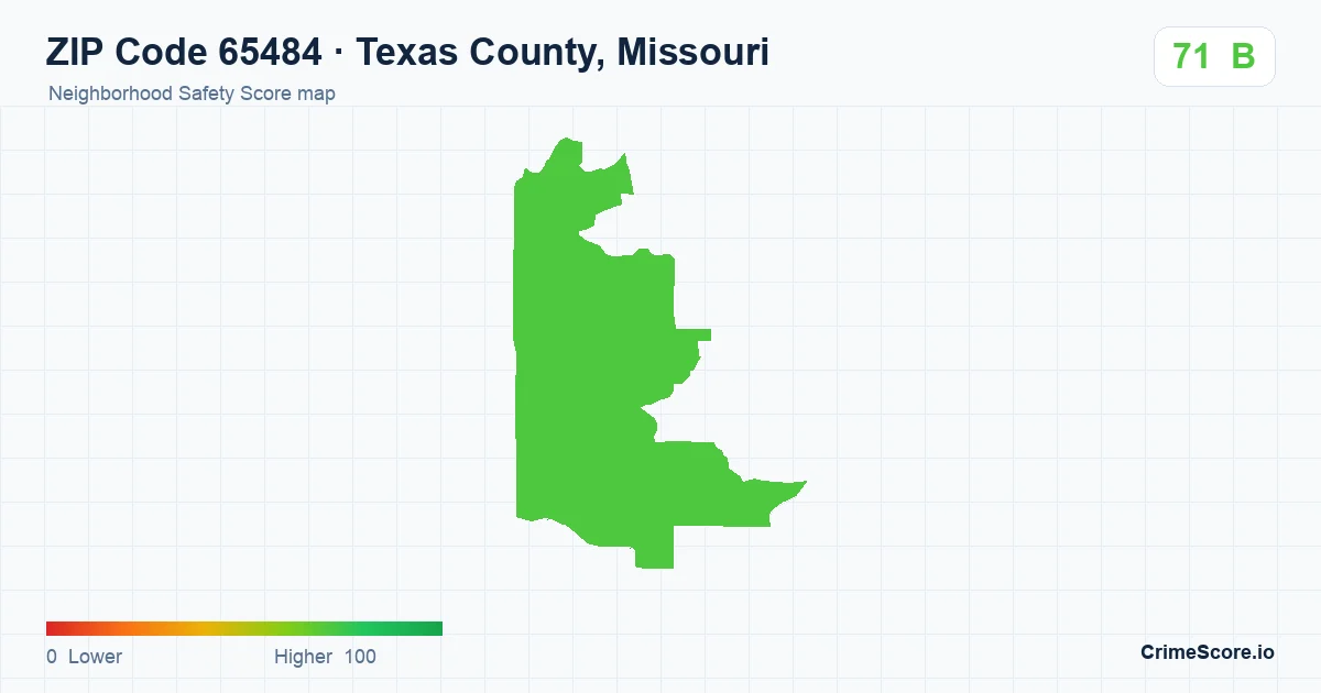 ZIP Code 65484 in Texas County, Missouri neighborhood Safety Score map