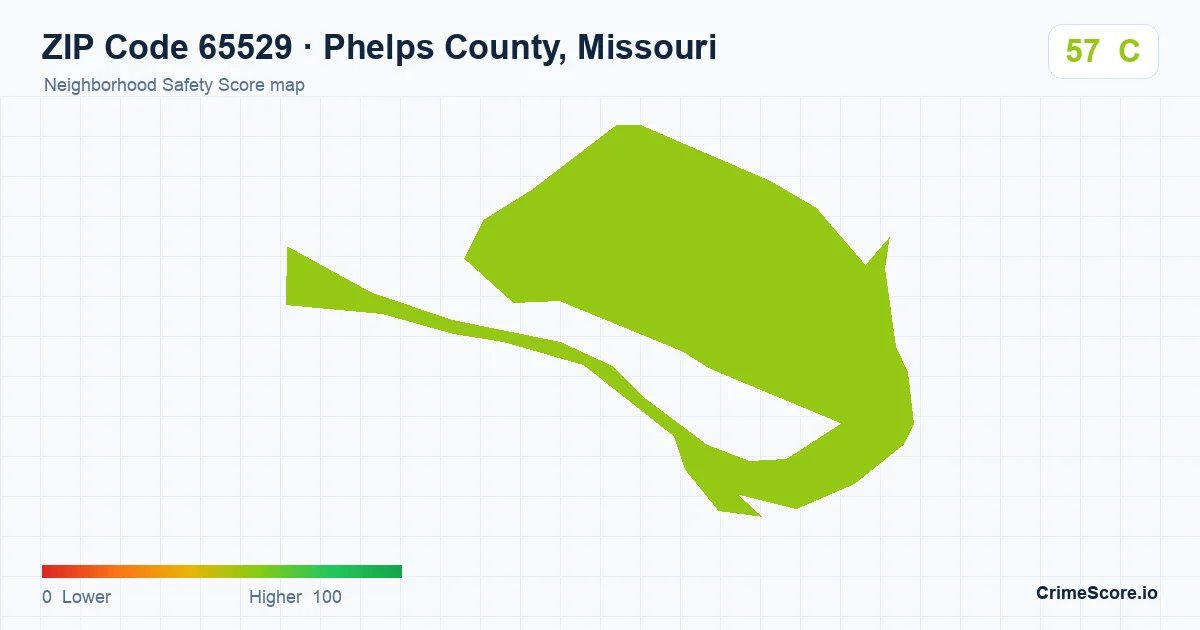 ZIP Code 65529 in Phelps County, Missouri neighborhood Safety Score map