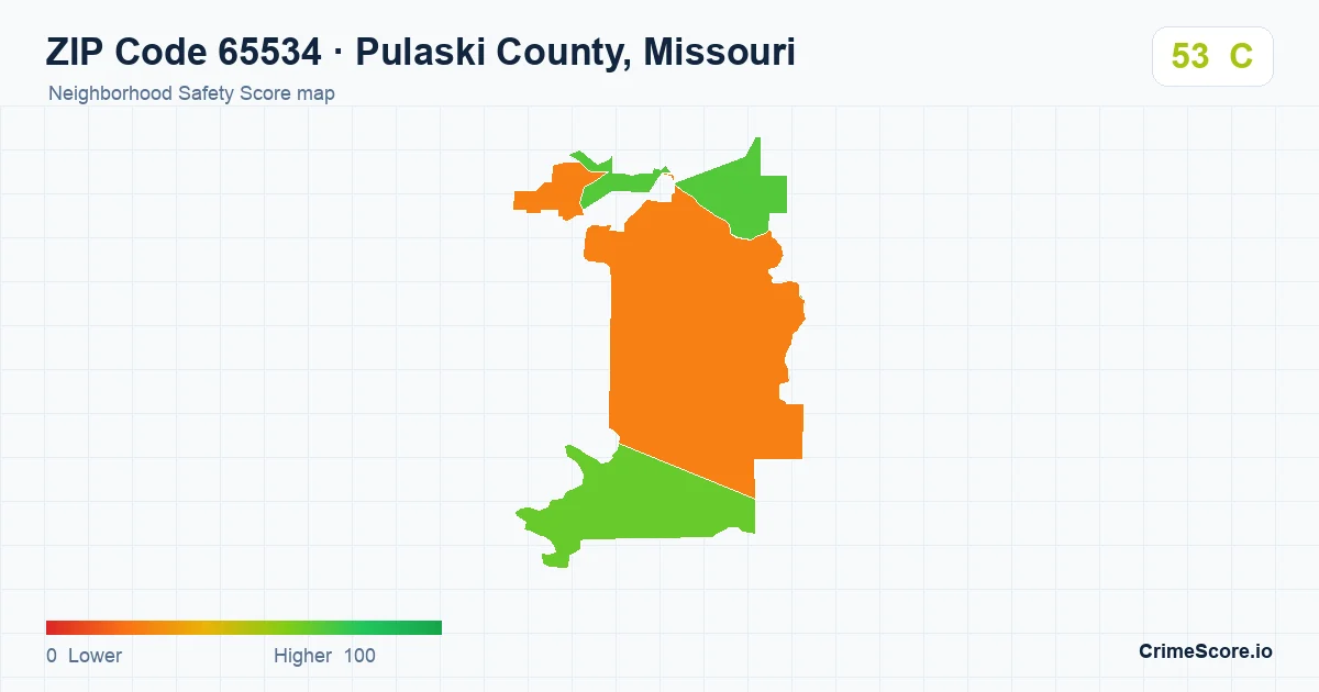 ZIP Code 65534 in Pulaski County, Missouri neighborhood Safety Score map